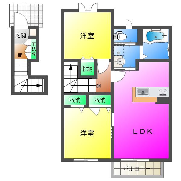 シャーメゾン西明石I C棟(2LDK/2階)の間取り写真