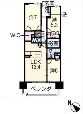 プレイズ津駅西(3LDK/12階)の間取り写真