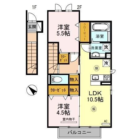 サンセール加佐(2LDK/2階)の間取り写真