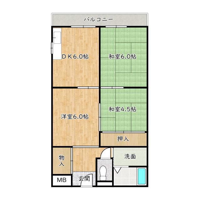 メロディーコーポ岸和田(3DK/2階)の間取り写真