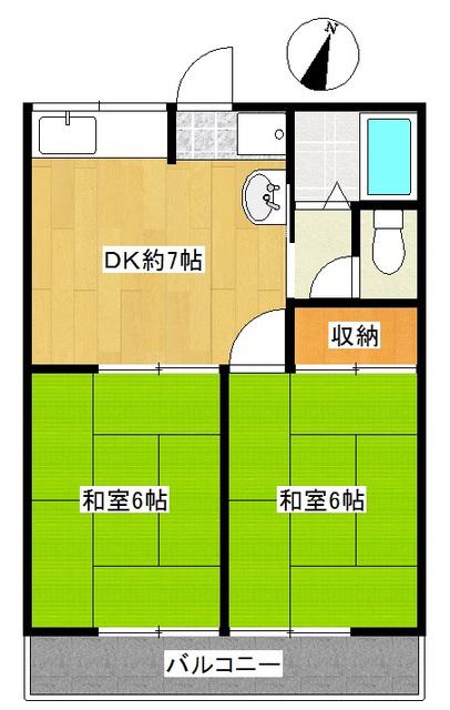 プラムガーデン(2DK/2階)の間取り写真