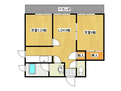 黒田ビル(2LDK/3階)の間取り写真