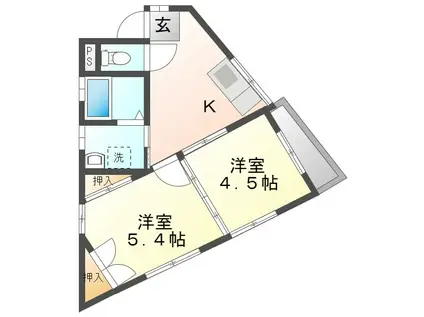 マリンハイムかるが(2K/2階)の間取り写真