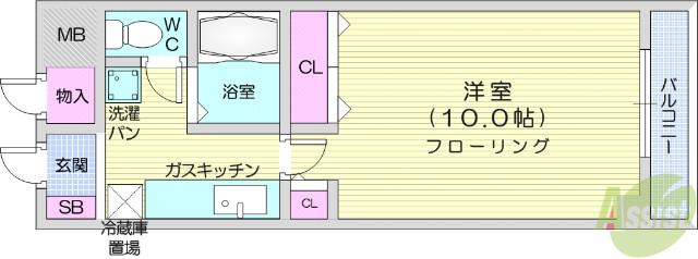 プロミネンス萩野町(1K/3階)の間取り写真