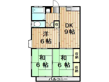 ニイハイツI(3DK/2階)の間取り写真