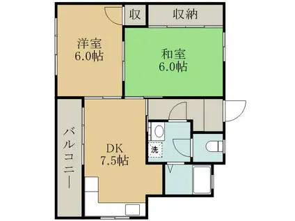 西元ビル(2DK/3階)の間取り写真