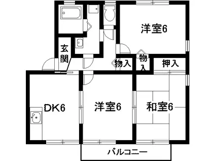 ファミリータウンA棟(3DK/1階)の間取り写真