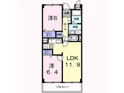レイディアンス吉田(2LDK/1階)の間取り写真