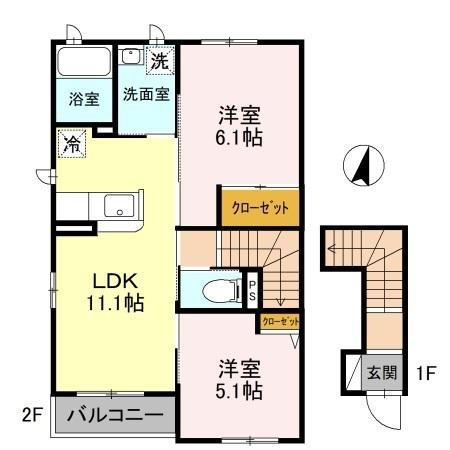 アート・ソレイユ A棟(2LDK/2階)の間取り写真