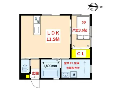 CARINO(1LDK/2階)の間取り写真
