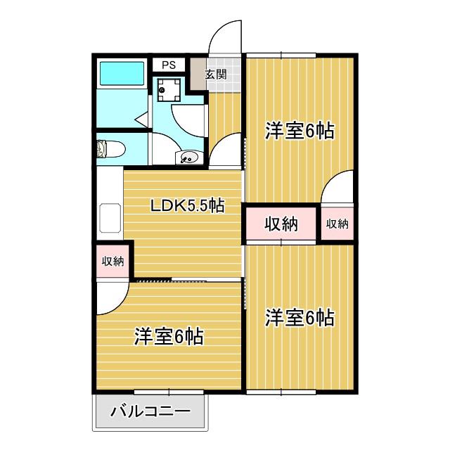 アメニティハイツ(3DK/2階)の間取り写真