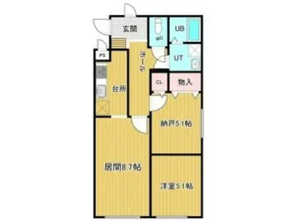 リバティ湯浜(2LDK/3階)の間取り写真