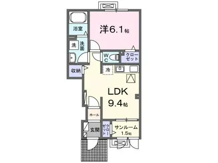 サンパレス木田A(1LDK/1階)の間取り写真