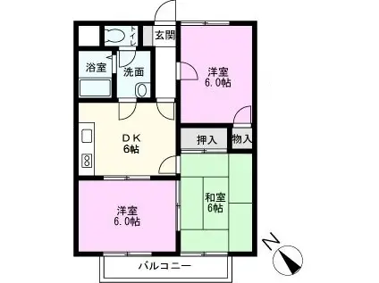 マンションハピネスI(3DK/1階)の間取り写真