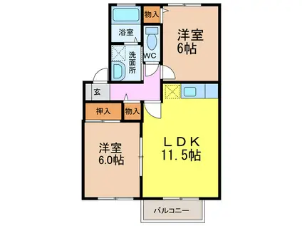 ロイヤルガーデン永田A(2LDK/1階)の間取り写真