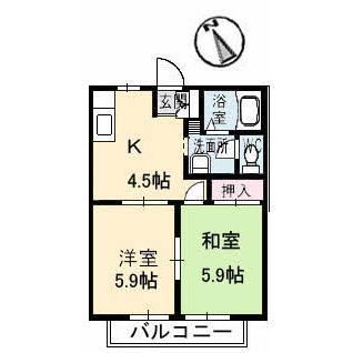 ラメール(2DK/2階)の間取り写真