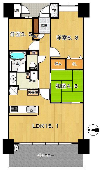 ロータリーマンション大津京レアール(3LDK/11階)の間取り写真