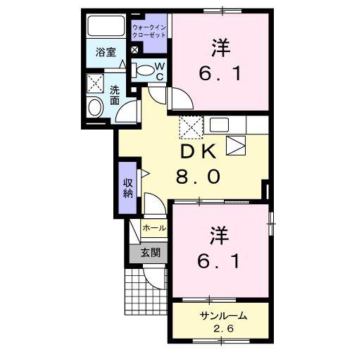 らんたん 1(2DK/1階)の間取り写真