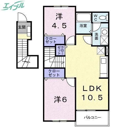 ポポラーレ リヴ(2LDK/2階)の間取り写真