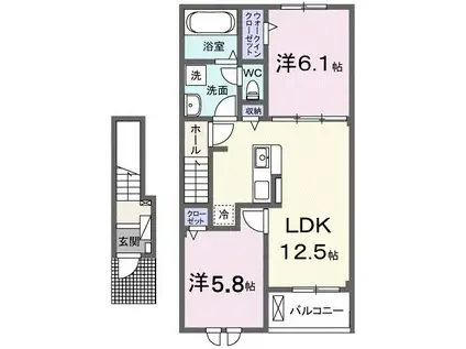 セレノ マーレII(2LDK/2階)の間取り写真
