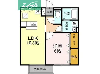 プレミールB棟(1LDK/1階)の間取り写真
