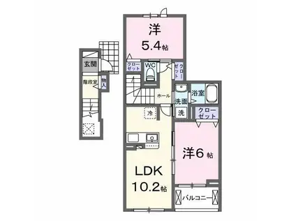 イーストフィールドI(2LDK/2階)の間取り写真