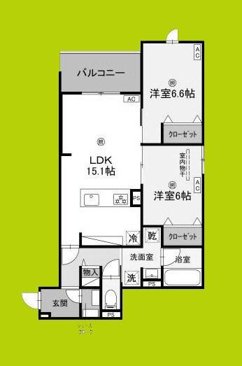 グリーンコート杭全(2LDK/2階)の間取り写真