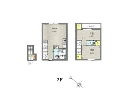 ミハス新宿富久町(2DK/2階)の間取り写真