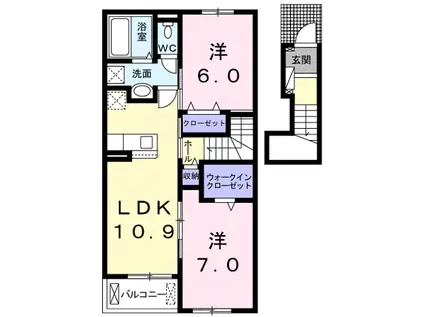シャン・ド・フルールI(2LDK/2階)の間取り写真