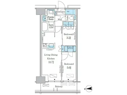 パークアクシス新宿百人町(2LDK/5階)の間取り写真