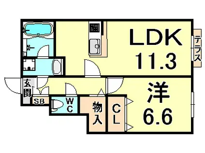 カームヴィラ(1LDK/1階)の間取り写真