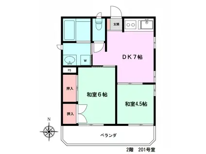 クレスト(2DK/2階)の間取り写真