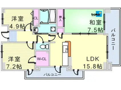 井吹西シティコート(3LDK/11階)の間取り写真