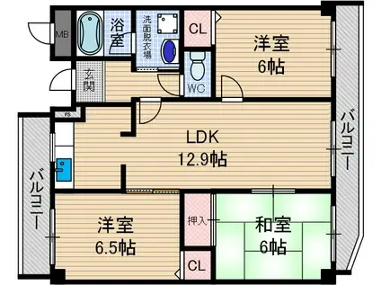 レシェンテ耳原(3LDK/3階)の間取り写真