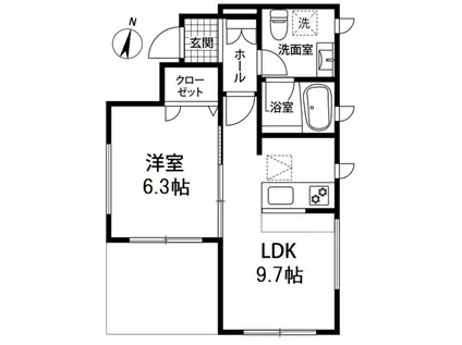 パラディ成城(1LDK/1階)の間取り写真
