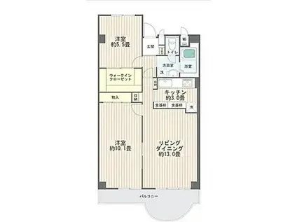 浦和白幡東高層2号棟(2LDK/5階)の間取り写真