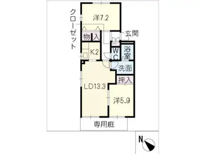 ディアスM.N(2LDK/1階)の間取り写真
