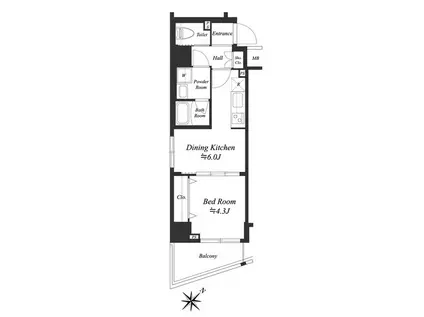 ジェノヴィア水天宮前IIスカイガーデン(1LDK/3階)の間取り写真