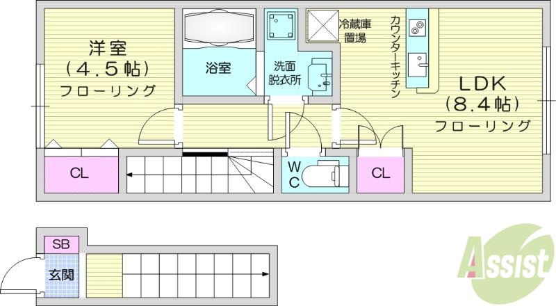 愛の杜アパート(1LDK/2階)の間取り写真