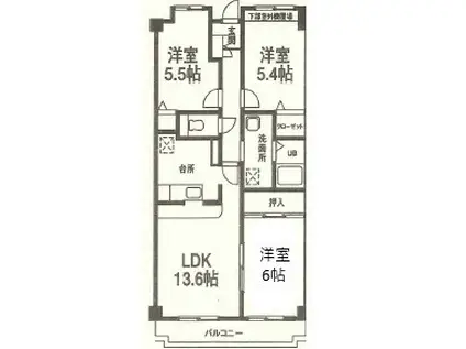 JR武蔵野線 三郷駅(埼玉) 徒歩7分 5階建 築24年(3LDK/2階)の間取り写真