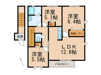 フローラ(3LDK/2階)の間取り写真