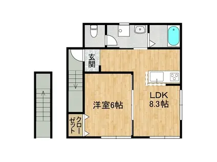 中嶌アパート(1LDK/2階)の間取り写真