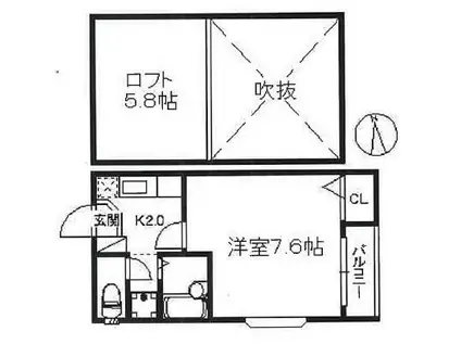 ポラリス下山門V(1K/2階)の間取り写真
