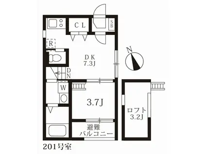 ハーモニーテラス野並IV(1DK/2階)の間取り写真
