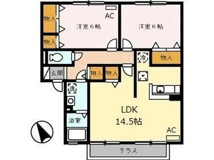 メゾンドール A棟(2LDK/1階)の間取り写真