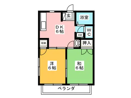 ニューシティ三輪(2DK/2階)の間取り写真