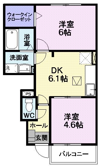 ソール・オリエンスB(2DK/1階)の間取り写真