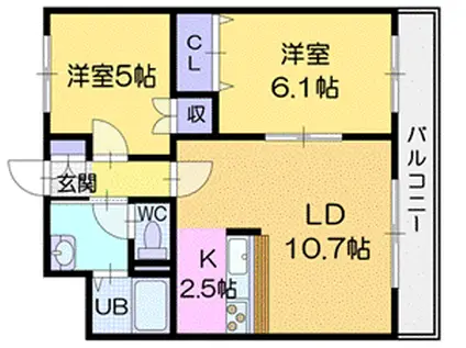 ルピナス壱番館(2LDK/9階)の間取り写真