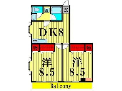 シャルマン堀江(2DK/2階)の間取り写真