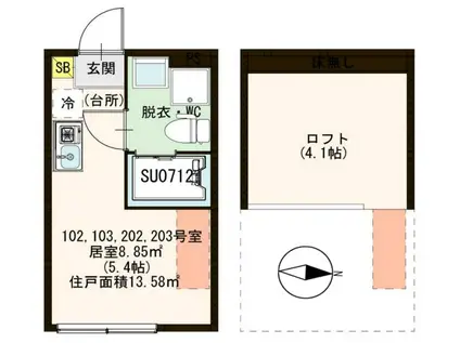 ハーモニーテラス北小岩X(ワンルーム/1階)の間取り写真